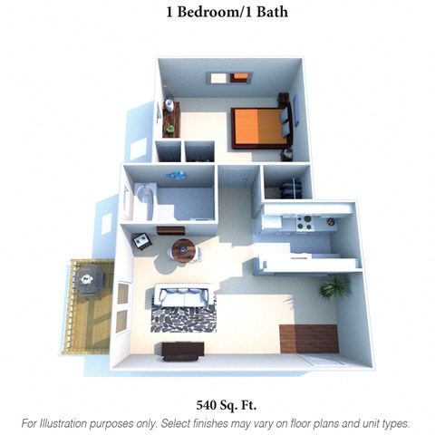 Floor plan for 1 bed, 1 bath, 560 sqft